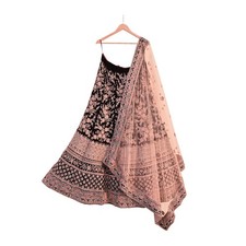 Indian Heavy Wedding Maroon  Peach Velvet Net Hand Embroidered Designer Lehenga