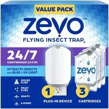 Zevo Flying Insect Indoor Fly Trap (1 Plug in Device + 3 Refill Cartridges)
