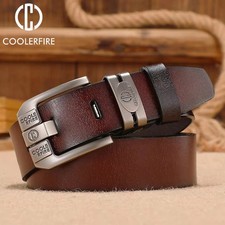 Men’s Genuine Leather Belt – Wide Cowboy Style with Metal Buckle, Casual Jeans S