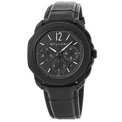 New Bulgari Octo Roma Black Chronograph Dial Leather & Men's Watch 103932