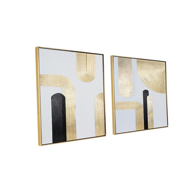 Zessonic Black Gold Abstract Wall Art - Hand-Painted Geometric Line Spiral Duo