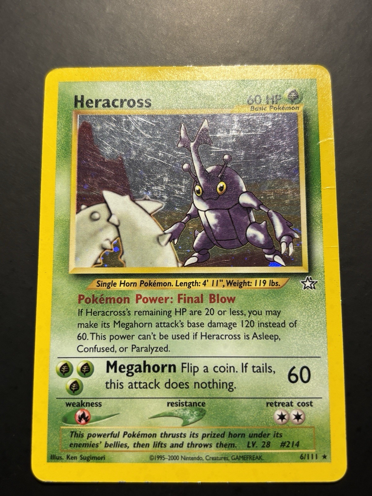 Pokémon TCG Heracross Neo Genesis Holo Rare Card 6/111 MP/HP Condition