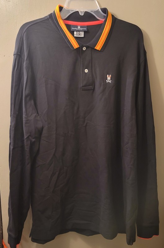 Psycho Bunny Pima Cotton  Classic Fit Long Sleeve Blue Golf Polo Shirt 2XL Tall