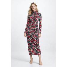 Essentiel Antwerp Women's Campine Floral Ruched Mock Neck Skirt Set Pink- 2