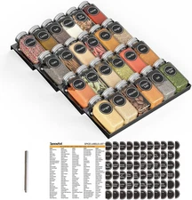 SpaceAid Spice Drawer Organizer with 24 Spice Jars, 386 Spice Labels, 4 Tier