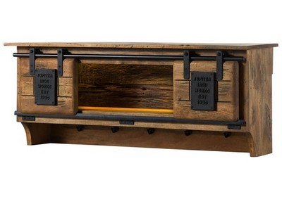 Wandregal Mango / Altholz 115x30x45 natur lackiert inklusive Beleuchtung RAILWAY