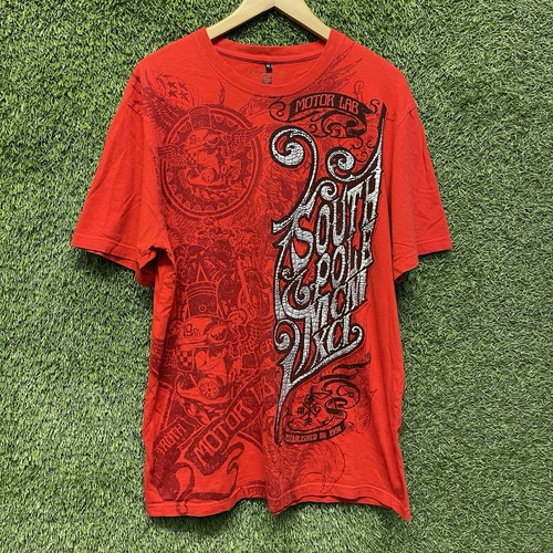 South Pole Motor Lab Y2K Biker Graphic Tee Mens XL Red All Over Print T-Shirt