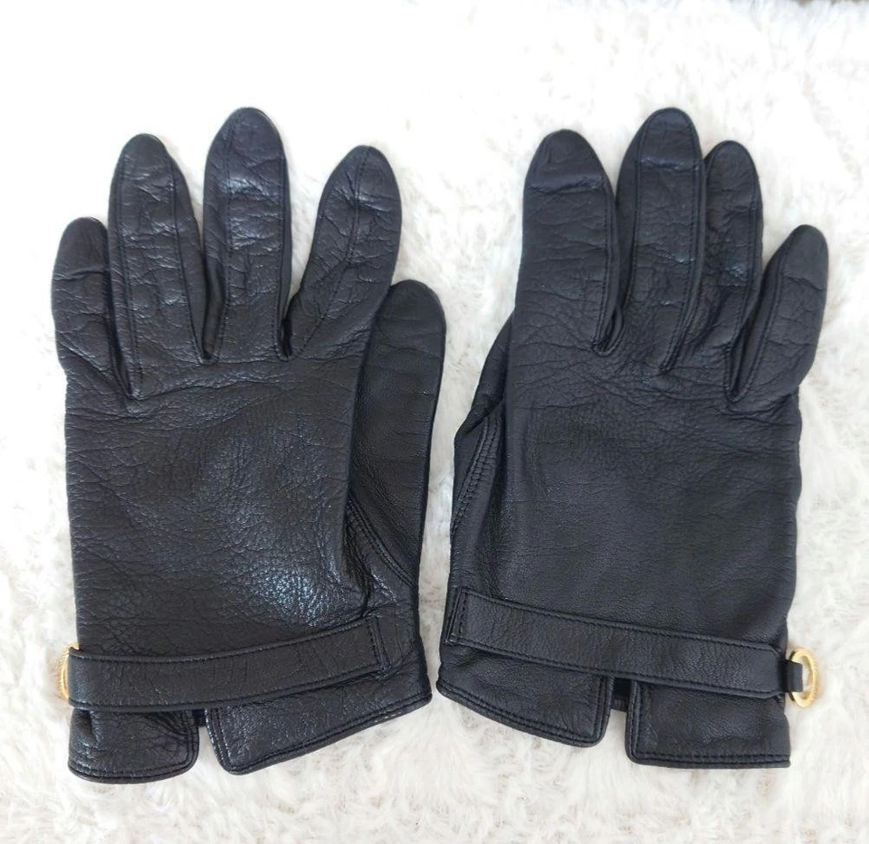 Raro Christian Dior Guantes de Cuero Negro Herrajes Dorados Accesorios para Mujer Foto 3 de 4