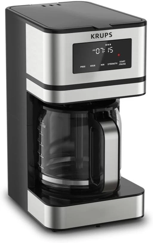 KRUPS 12 Cup Programmable Drip Coffee Maker Stainless Steel Glass Carafe Black