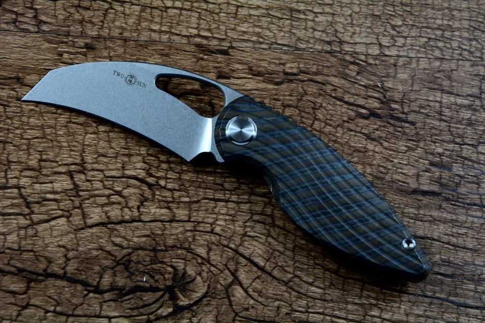 CUCHILLO PLEGABLE TWOSUN M390 HOJA LLAMA MANGO TITANIO TS32 APERTURA RÁPIDA Foto 2 de 4