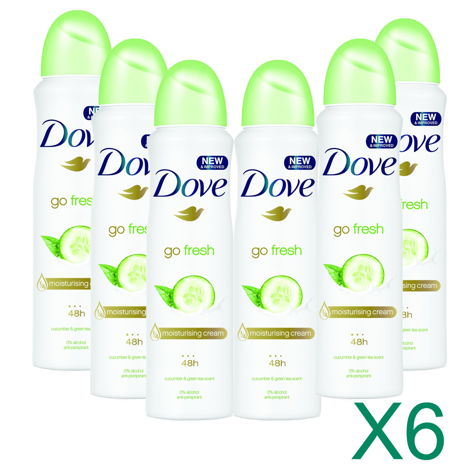 Déodorant Dove Go Fresh Concombre atomiseur anti-transpirant femme et homme 6x150ml