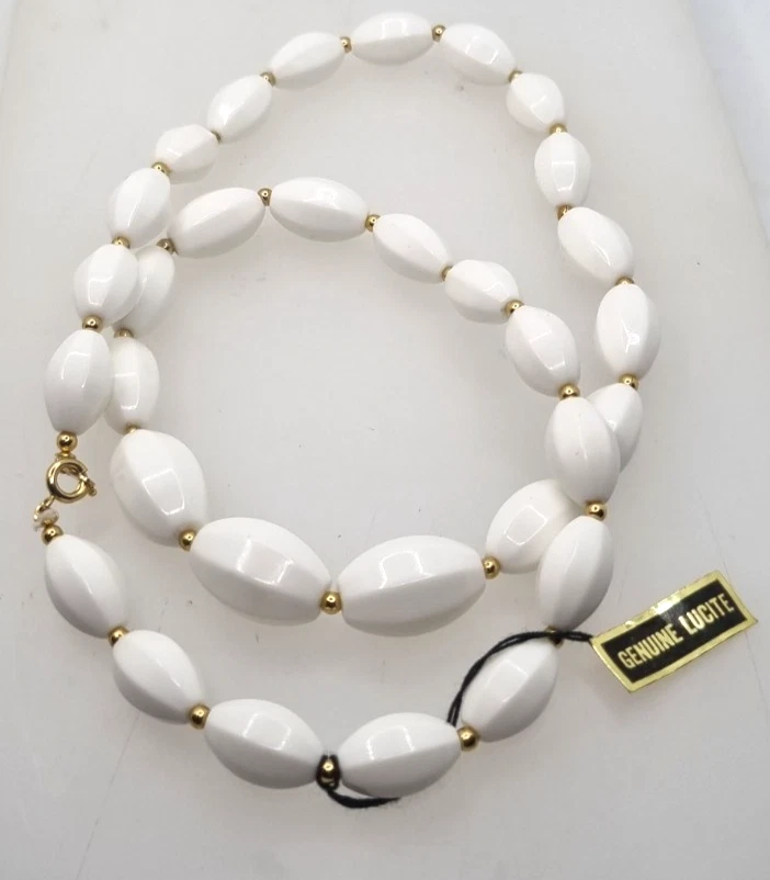 LUCITE COLLANA VINTAGE BIANCO - Immagine 3 di 4