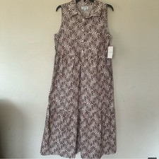 Tahari Palm Fern Print Sleeveless Midi Dress Tiered Stretch Pockets size M