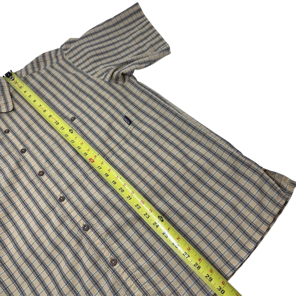 Patagonia Puckerware Shirt Men's L Yellow Plaid Short Sleeve VTG Button Front - Image 2 of 4