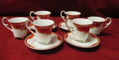 Vintage Japanese Porcelain Footed Tea Cup Set | 6 Cups and 4 Saucers