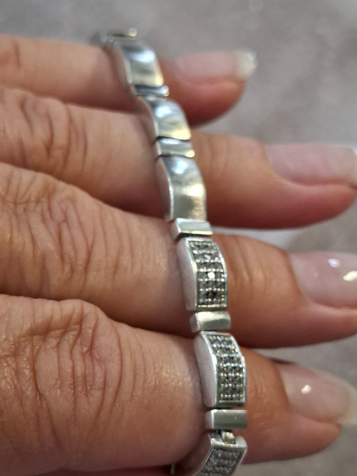 Modern Silver 925 Bracelet Solid Clear Stones By … - image 10