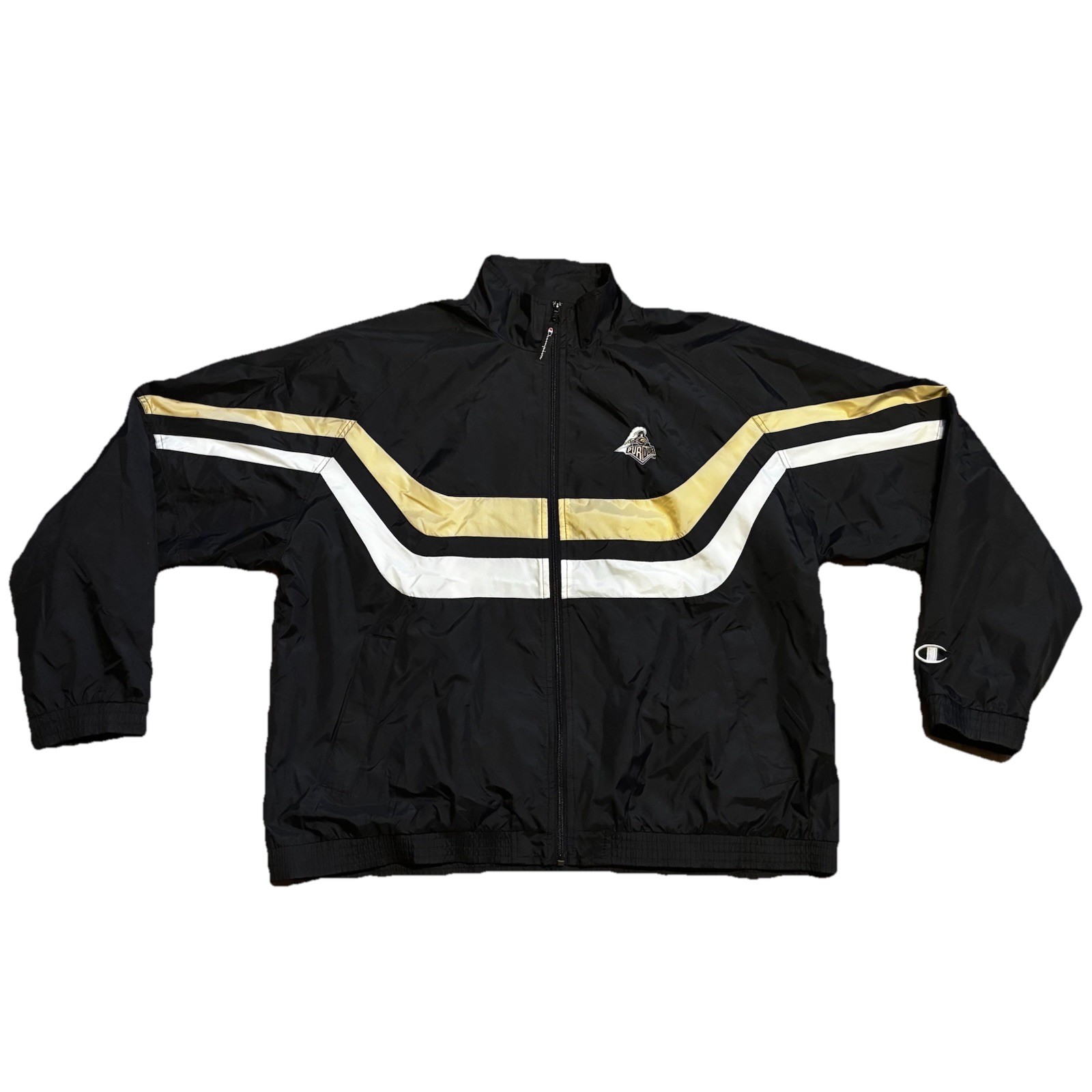 VTG Champion Black & Gold XL Windbreaker - Full Zip Lined Athletic Jacket Purdue