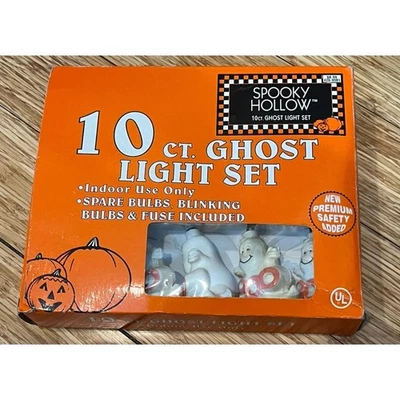 Halloween Boo Ghost Blinking Indoor String Light Set 10 Lights VTG BOO Flashing - Photo 1/4
