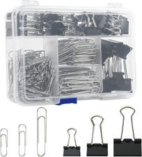Assorted Office Paper Clips  Binder Clips Set 340pcs in Compartment Storage Box