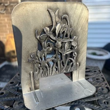 Metzke Pewter Iris Flowers  Bookends 1977 Made In USA