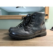 UGG Kids Ryann Glitter Boot Girls Size 4 Black Lace Up Side Zip