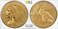 1911 Indian Head Gold Quarter Eagle $2.5 Dollar Coin - PCGS Genuine AU Detail