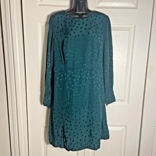 J Crew Jacquard Floral Dot Dress Womens Sz 14 Green Long Sleeve Shift Workwear