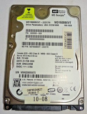 WESTERN DIGITAL *** WD1600BEVT*** 160GB *** SATA HDD Notebook 2,5 Zoll #NFP1321
