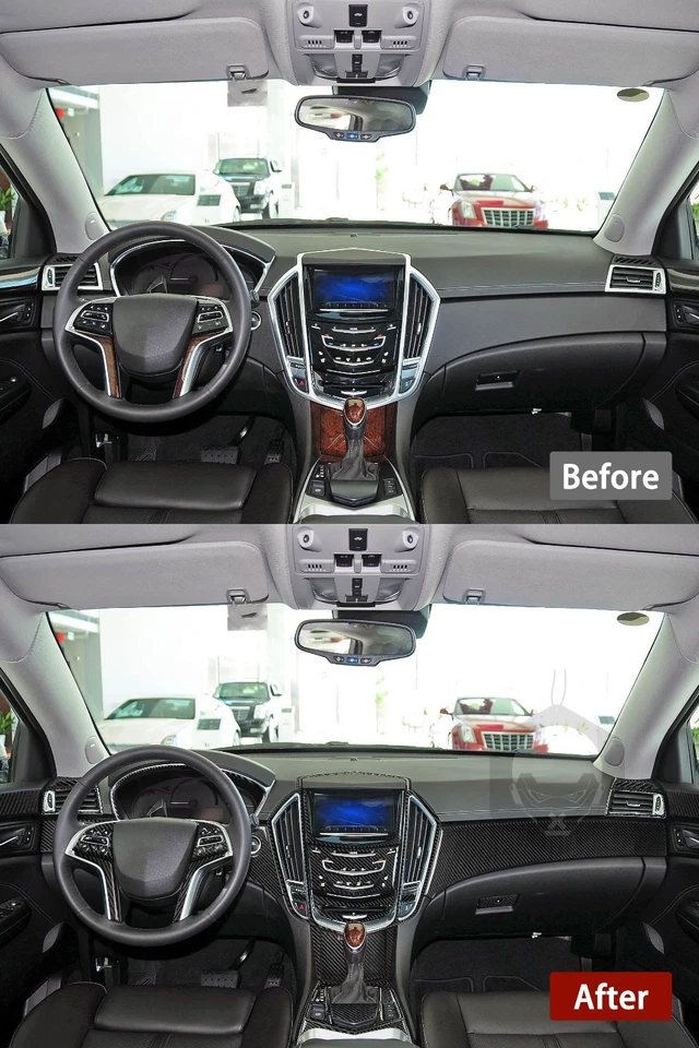 Kits completos de embellecedores de tablero de fibra de carbono real de 40 piezas para Cadillac SRX 2010-2016 Foto 3 de 4