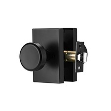 Matt Black Door Knobs with Push Lock for Bath Bedroom Zinc Rectangle Plat...