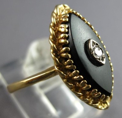 ANTIQUE .03CT OLD MINE DIAMOND & AAA ONYX 14K YELLOW GOLD 3D MARQUISE SHAPE RING
