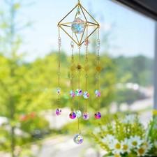 AB Crystal Prism Sun Catcher Suncatcher Mobile HANGING 17" RAINBOW Maker USA