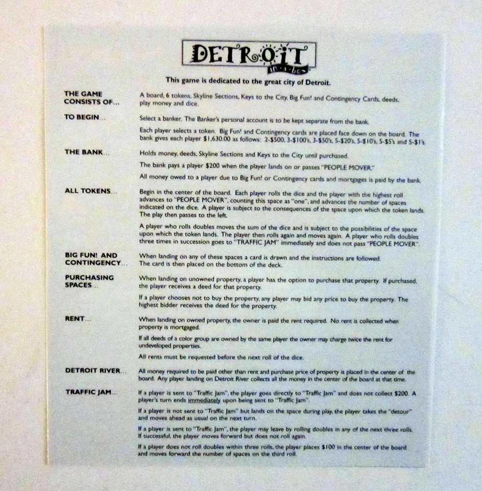 DETROIT IN A BOX. Monopoly Type Board Game by Late For The Sky Productions, NEW - Image 4 of 4