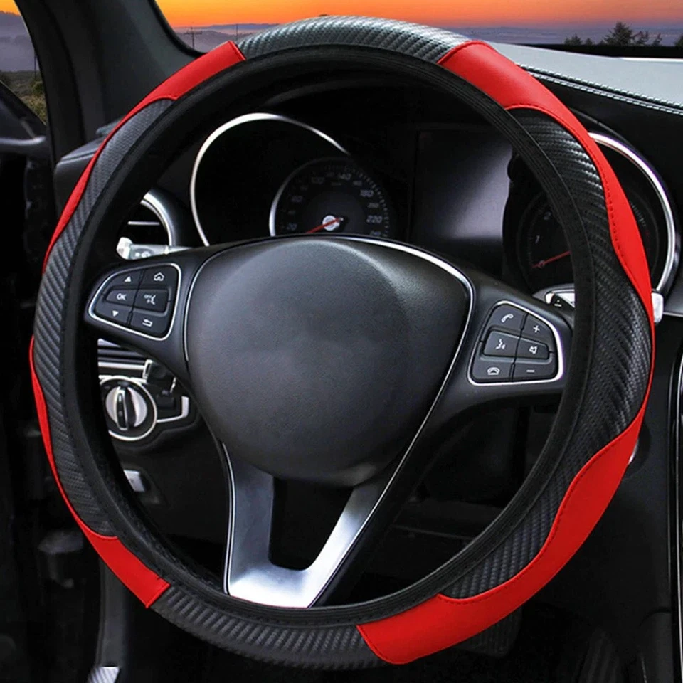 Universal Car Interior Accessories Steering Wheel Cover Anti-slip Leather 38CM Foto 2 de 4