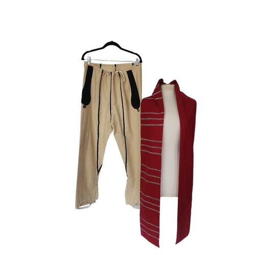 Antique Bulgarian Folk Costume Ethnic Mens Pants Embroidered Wool Red Scarf