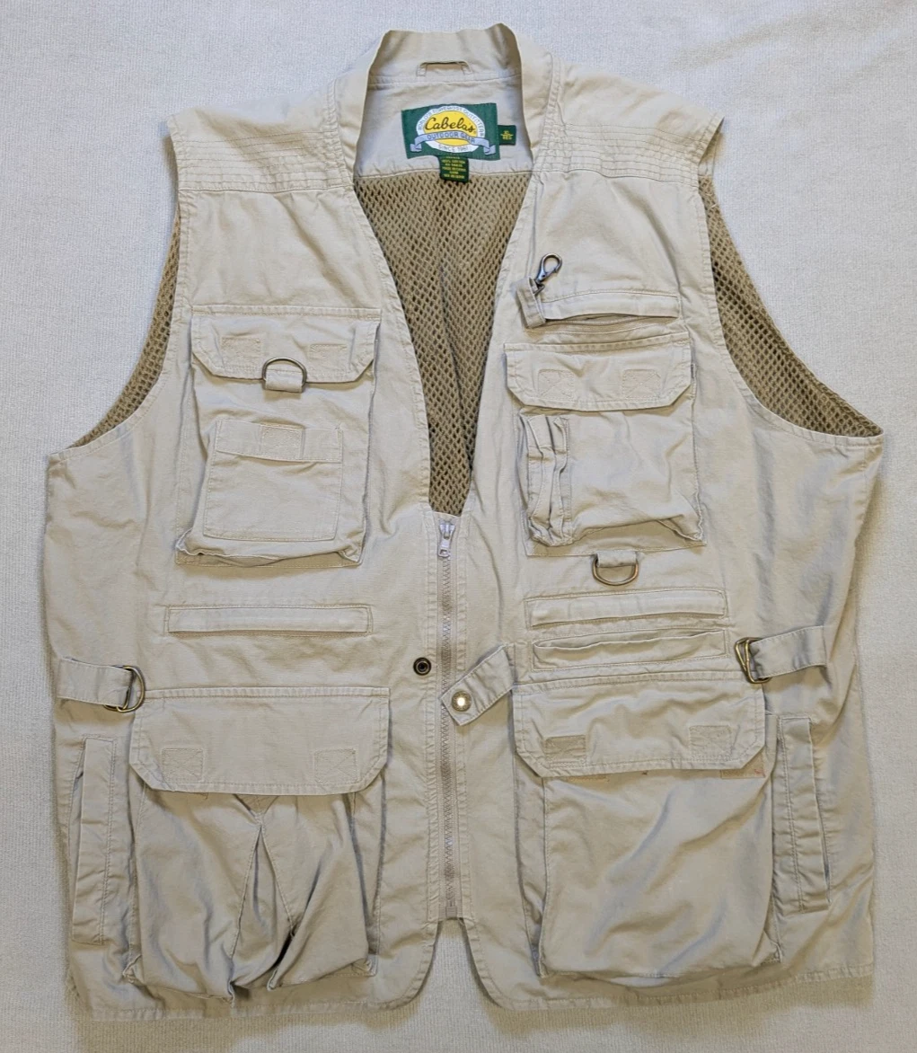 Cabelas Safari Vest Mens XL Brown Cargo Utility Outdoors Fishing Hiking Camping