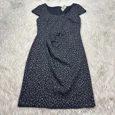 NWT Ann Taylor Women's 4 Black Gray Leopard Print Gathered Waist Sheath Dress