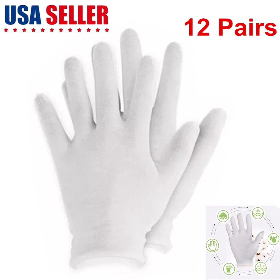 MM ELECTRONICLES 12 Pairs (24 PCS) White Soft Cotton Work Gloves Jewelry Coin Silver Inspection