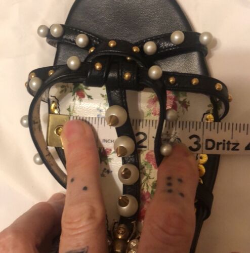 Gucci Strappy Black Sandals RARE W/ Pearls, Studs, Bees 37.5 - Picture 9 of 9