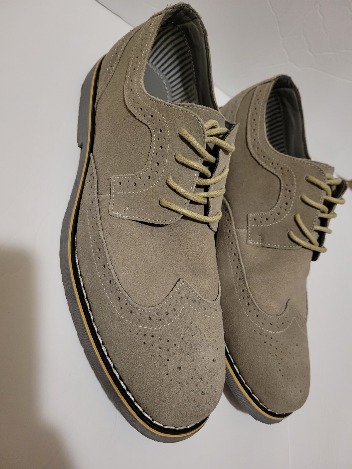 SAOLA Abito da uomo svizzero alpino grigio originale pelle scamosciata brogue stringato Oxford taglia 9