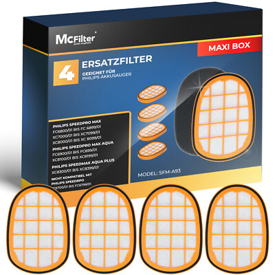 4x Filter Ersatzfilter für Philips SpeedPro Max XC8045/01 kabeloser Staubsauger