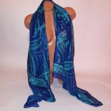 Womens Scarf Shawl Long Blue Rectangle Shaped