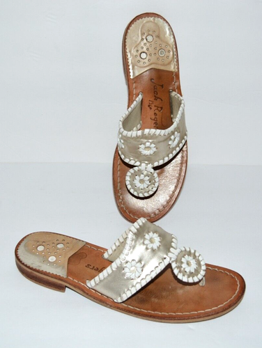 Jack Rogers SILBERFARBENE LEDER-SLIPPER FLIP-FLOPS SANDALEN DAMENGRÖSSE 7,5 *GUC*