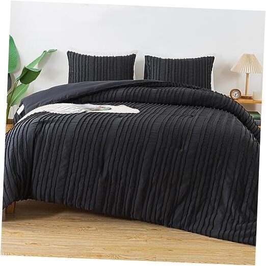 Comforter Set, 3 Pieces Boho Tufted Bedding Comforters & Sets for Queen Black-image