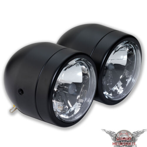 H4 H7 Doppel Scheinwerfer schwarz Motorrad Custom Bike Fighter Chopper e-geprüft - Bild 3 von 6