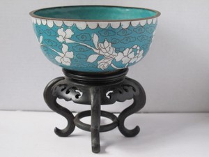 Antique Chinese Cloisonne Bowl - Elegant Color - Marked - Excellent Condition