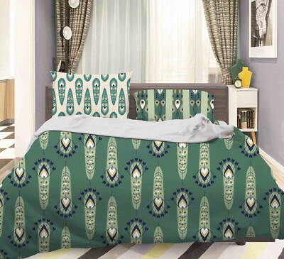 3D Peacock Feather Pattern Green Quilt Cover Set Duvet Cover Bedding Pillowcases