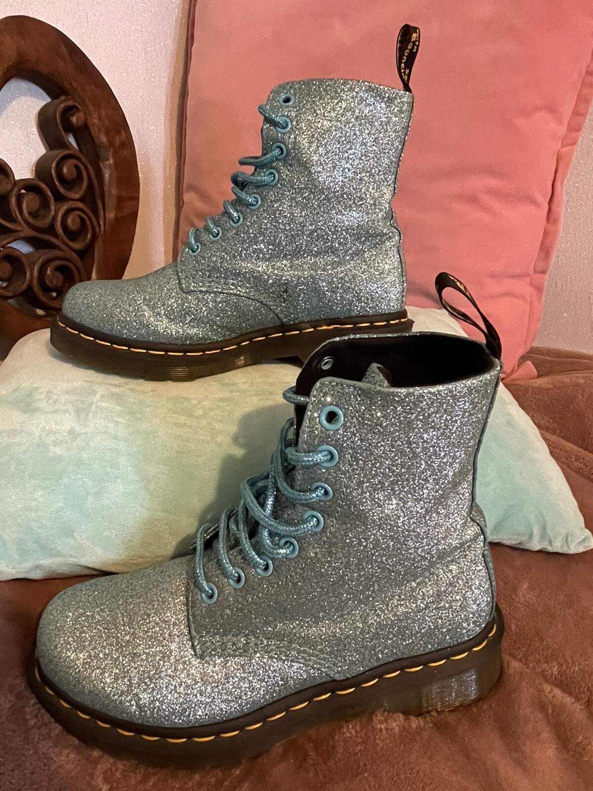 Dr Martens 1460 Pascal Turquoise Blue Glitter Rare Ankle Boots Size Uk 4 EU 37 image 6