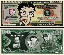 Betty Boop Million Dollar Bill Play Funny Money Novelty Note + FREE SLEEVE
