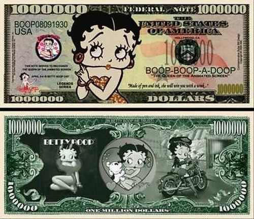 Betty Boop Million Dollar Bill Play Funny Money Novelty Note + FREE SLEEVE